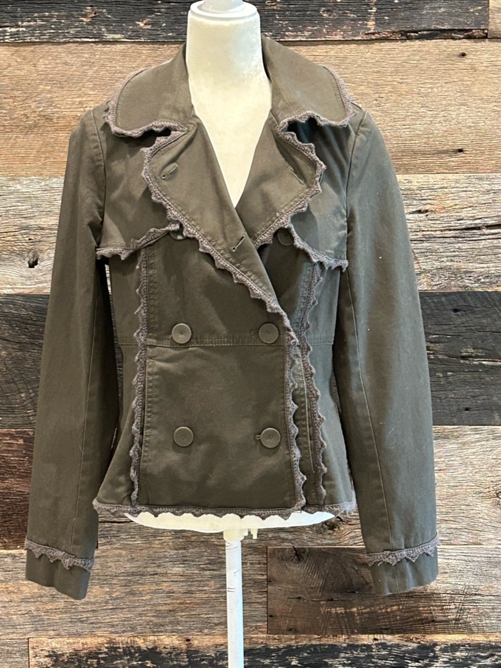 Twill 22 Olive Green Double-Breasted Women's Jacket Large (runs small)